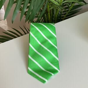 The Tie Bar Green Striped Linen Skinny Necktie